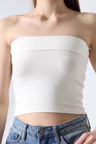 Madonna Yaka Kolsuz Vücudu Saran Crop Straplez Büstiyer 21922 EKRU