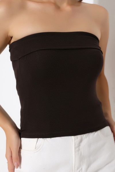 Madonna Yaka Kolsuz Vücudu Saran Crop Straplez Büstiyer 21922 KAHVE