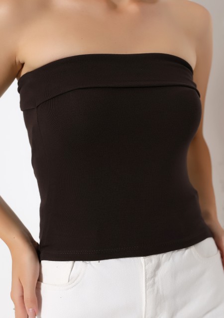 Madonna Yaka Kolsuz Vücudu Saran Crop Straplez Büstiyer 21922 KAHVE