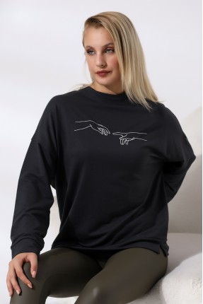 Nakışlı Yırtmaçlı Uzun Sweatshirt 21173 FÜME