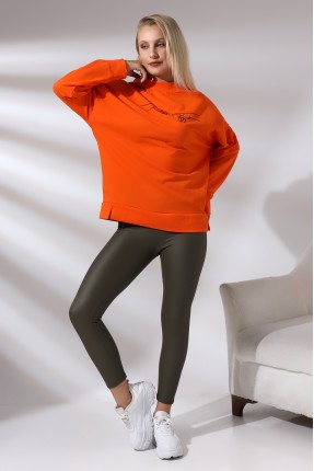 Nakışlı Yırtmaçlı Uzun Sweatshirt 21173 ORANJ