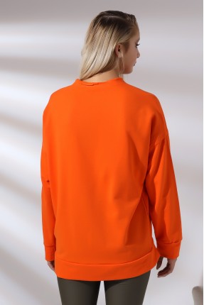 Nakışlı Yırtmaçlı Uzun Sweatshirt 21173 ORANJ