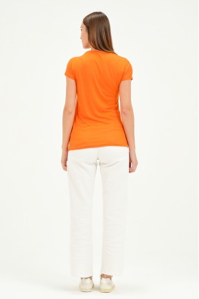 Bisiklet Yaka Kısa Kollu Normal Size Baskılı Basic Kadın T-Shirt 20601 ORANJ