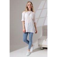 Oversize Yırtmaçlı Raporlu Tunik T-shirt 21493 BEYAZ