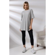 Oversize Yırtmaçlı Raporlu Tunik T-shirt 21493 GRİMELANJ