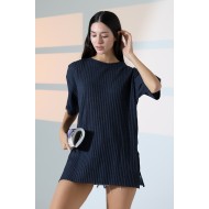 Oversize Yırtmaçlı Raporlu Tunik T-shirt 21493 İNDİGO