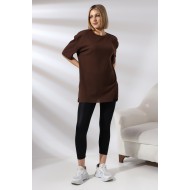 Oversize Yırtmaçlı Raporlu Tunik T-shirt 21493 KAHVE