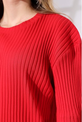 Oversize Yırtmaçlı Raporlu Tunik T-shirt 21493 KIRMIZI