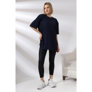 Oversize Yırtmaçlı Raporlu Tunik T-shirt 21493 LACİVERT