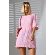 Oversize Yırtmaçlı Raporlu Tunik T-shirt 21493 PEMBE