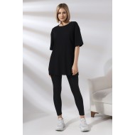 Oversize Yırtmaçlı Raporlu Tunik T-shirt 21493 SİYAH