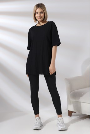 Oversize Yırtmaçlı Raporlu Tunik T-shirt 21493 SİYAH