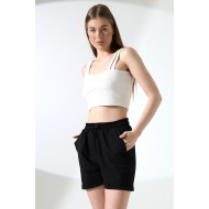 Paçası Katlamalı Geniş Rahat Kalıp Şort 21822 SİYAH