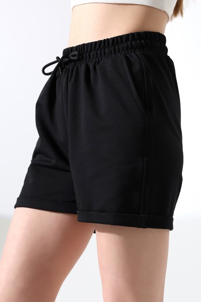 Paçası Katlamalı Geniş Rahat Kalıp Şort 21822 SİYAH