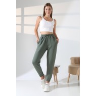 Paçası Lastikli Ayarlanabilir Belli Karyoka Dikiş Detaylı Basic Kadın Eşofman Pantolon 21936 HAKİ