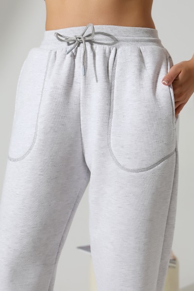 Paçası Lastikli Ayarlanabilir Belli Karyoka Dikiş Detaylı Basic Kadın Eşofman Pantolon 21936 KARMELANJ