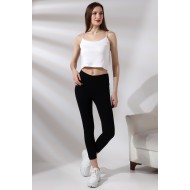 Pamuklu Kompakt Penye Likralı Bilekte Tayt 20514 SİYAH