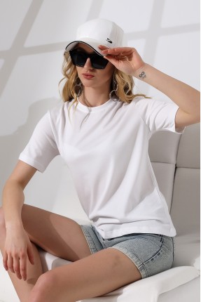 Pamuklu Penye Kompakt Ağır Kumaş Kısa Kol Comfort Fit T-Shirt 21666 BEYAZ