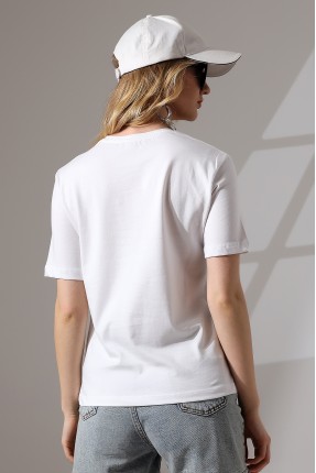 Pamuklu Penye Kompakt Ağır Kumaş Kısa Kol Comfort Fit T-Shirt 21666 BEYAZ