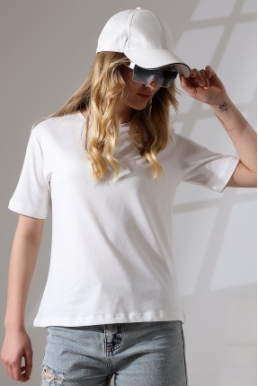 Pamuklu Penye Kompakt Ağır Kumaş Kısa Kol Comfort Fit T-Shirt 21666 EKRU