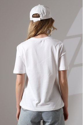Pamuklu Penye Kompakt Ağır Kumaş Kısa Kol Comfort Fit T-Shirt 21666 EKRU