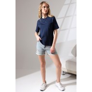 Pamuklu Penye Kompakt Ağır Kumaş Kısa Kol Comfort Fit T-Shirt 21666 LACİVERT