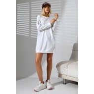 Pamuklu Likralı Kompakt Uzun Kol Manşetli Salaş Tunik 19186 BEYAZ