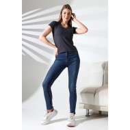 Pamuklu Penye Kompakt Likralı V Yaka Kısa Kol Basic T-Shirt 21043 FÜME