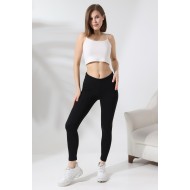 Kadın Pamuklu Kompakt Penye Likralı Spor ve Günlük Kullanım Tayt 20513 SİYAH