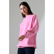 Yarım Balıkçı Yaka Oversize Geniş Kesim Pamuklu Yumuşak Dokulu Basic Kadın Tunik Sweatshirt 21910 PEMBE