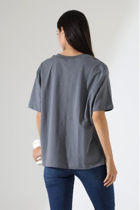 Penye Kompakt Ağır Kumaş Yaka Kaşkorseli Kısa Kol T-Shirt 21667 BOYALI GRİ