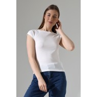 Penye Likralı Ribana Dikiş Detaylı Reglan Kol Pamuklu T-Shirt 21890 BEYAZ