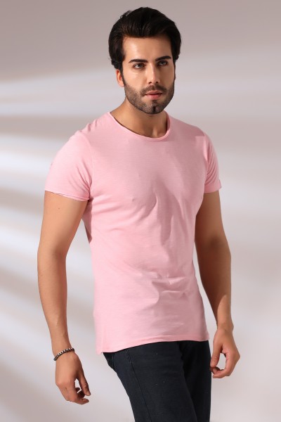 Pis Dikim Bisiklet Yaka Flamlı Kısa Kol Basic T-Shirt 19959 PUDRA Pis Dikim Bisiklet Yaka Flamlı Kısa Kol Basic T-Shirt 19959 PUDRA