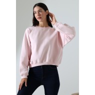 Geniş Bisiklet Yaka Pamuklu Şardonlu Karyokalı Geniş Reglan Kol Yumuşak Dokulu Basic Kadın Sweatshirt 21973 PUDRA