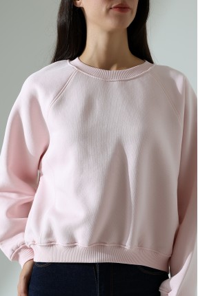 Geniş Bisiklet Yaka Şardonlu Karyokalı Geniş Reglan Kol Basic Kadın Sweatshirt 21973 PUDRA