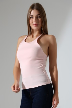 Slim Fit Dar Kesim Arkadan Askılı U Yaka Askılı Basic Body Kadın Atlet 22064 PUDRA
