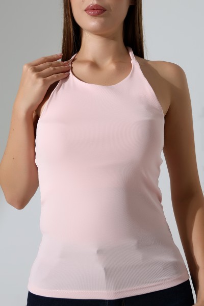 Slim Fit Dar Kesim Arkadan Askılı U Yaka Askılı Basic Body Kadın Atlet 22064 PUDRA