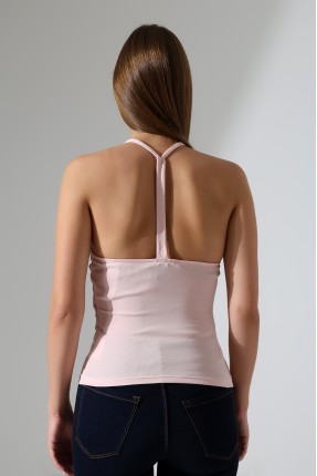 Slim Fit Dar Kesim Arkadan Askılı U Yaka Askılı Basic Body Kadın Atlet 22064 PUDRA