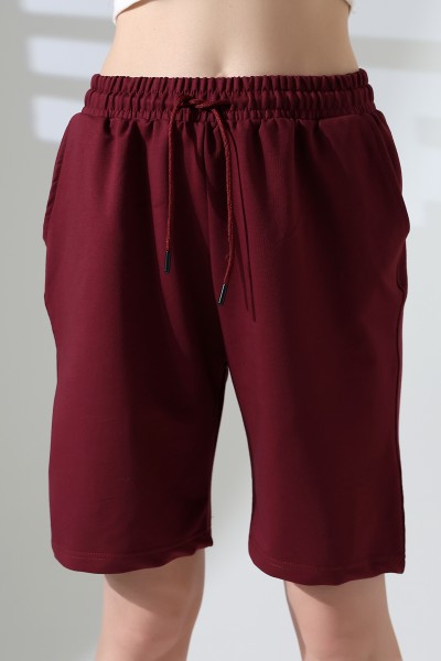 Rahat Kalıp Geniş Uzun Penye Pamuklu Unisex Şort 21823 BORDO