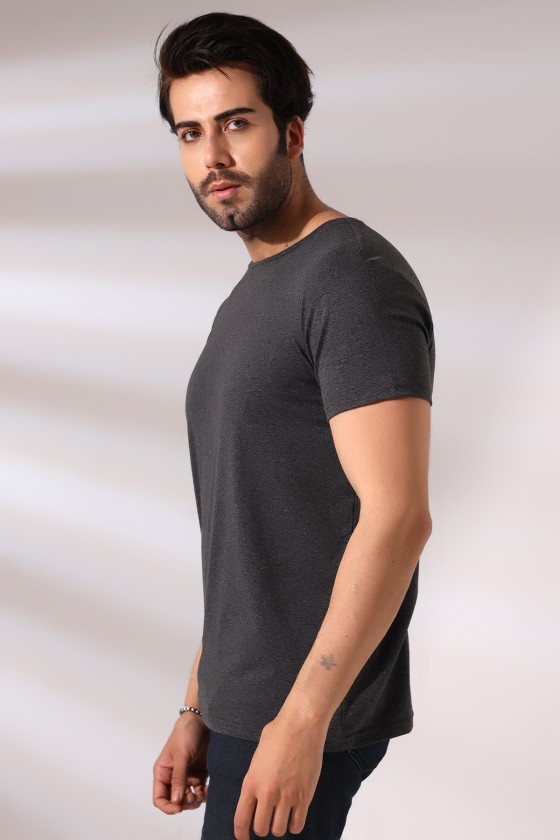 Regular Fit Erkek T- Shirt 19952 KOYU ANTRASİTMELANJ