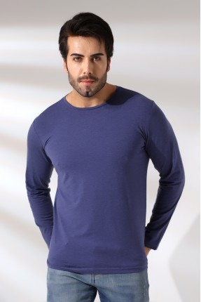 Compact Penye Likralı Regular Fit Uzun Kol Bisiklet Yaka T-Shirt 21483 İNDİGOMELANJ