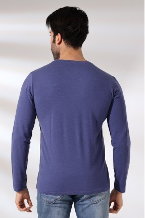 Compact Penye Likralı Regular Fit Uzun Kol Bisiklet Yaka T-Shirt 21483 İNDİGOMELANJ