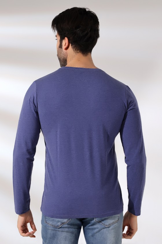 Compact Penye Likralı Regular Fit Uzun Kol Bisiklet Yaka T-Shirt 21483 İNDİGOMELANJ