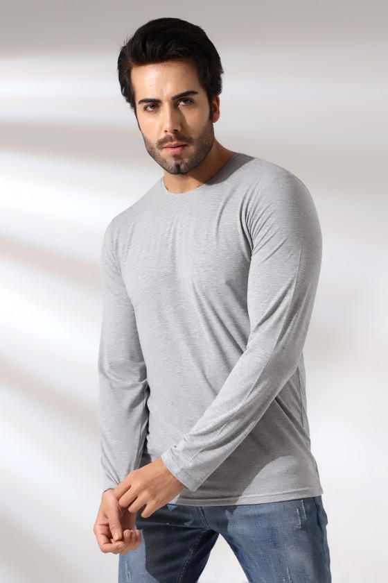 Compact Penye Likralı Regular Fit Uzun Kol Bisiklet Yaka T-Shirt 21483 GRİMELANJ