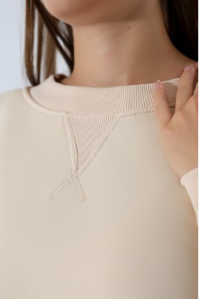 Relax Rahat Kesim Yanları Yırtmaçlı Bisiklet Yaka Pamuklu Basic Kadın Sweatshirt 21925 TAŞ