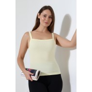 Ribana Kumaş Kare Yaka Kalın Askılı Biyeli Basic Kadın Atlet T-Shirt 22018 AÇIK SARI