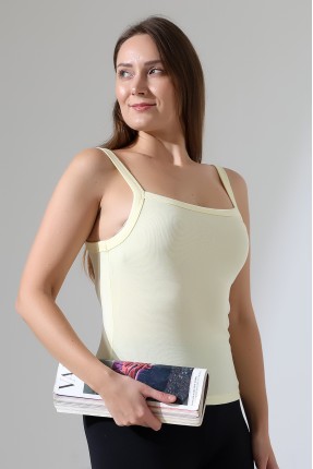 Ribana Kumaş Kare Yaka Kalın Askılı Biyeli Basic Kadın Atlet T-Shirt 22018 AÇIK SARI