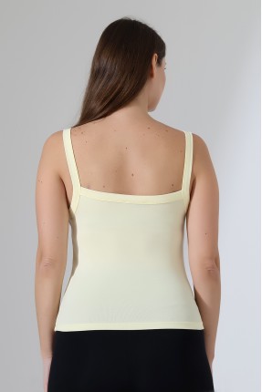 Ribana Kumaş Kare Yaka Kalın Askılı Biyeli Basic Kadın Atlet T-Shirt 22018 AÇIK SARI