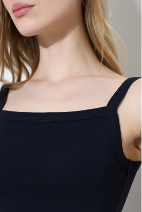 Ribana Kumaş Kare Yaka Kalın Askılı Biyeli Basic Kadın Atlet T-Shirt 22018 LACİVERT