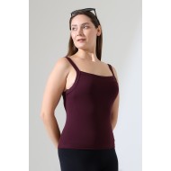 Ribana Kumaş Kare Yaka Kalın Askılı Biyeli Basic Kadın Atlet T-Shirt 22018 MÜRDÜM